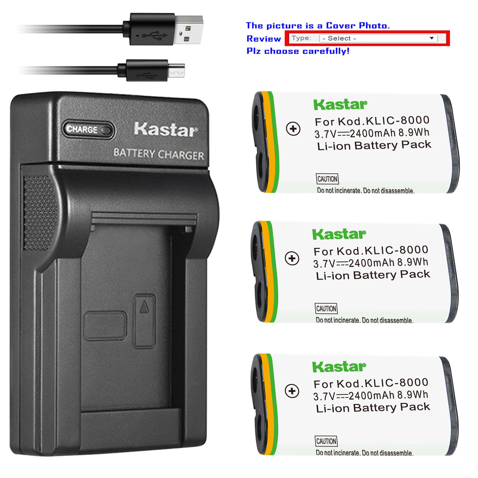 Kastar Battery Slim Charger for Kodak KLIC-8000 & Kodak Z1015 IS Kodak Z1085 IS