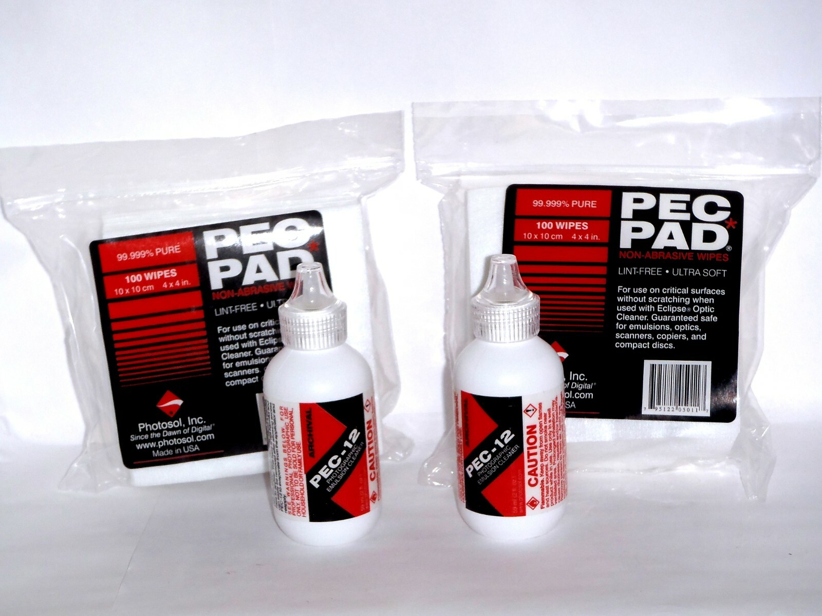 TWO PACK- PEC-12 Photographic Emulsion Cleaner & PEC-PAD Non-Abrasive Wipes 4×4″