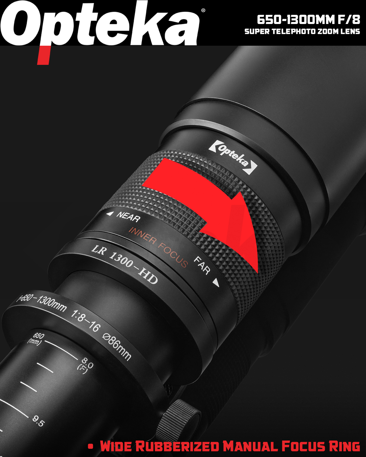 Opteka 650-1300mm f/8 Telephoto Zoom Lens for Canon EF EOS T8i T7i T7s T7 T6i T6