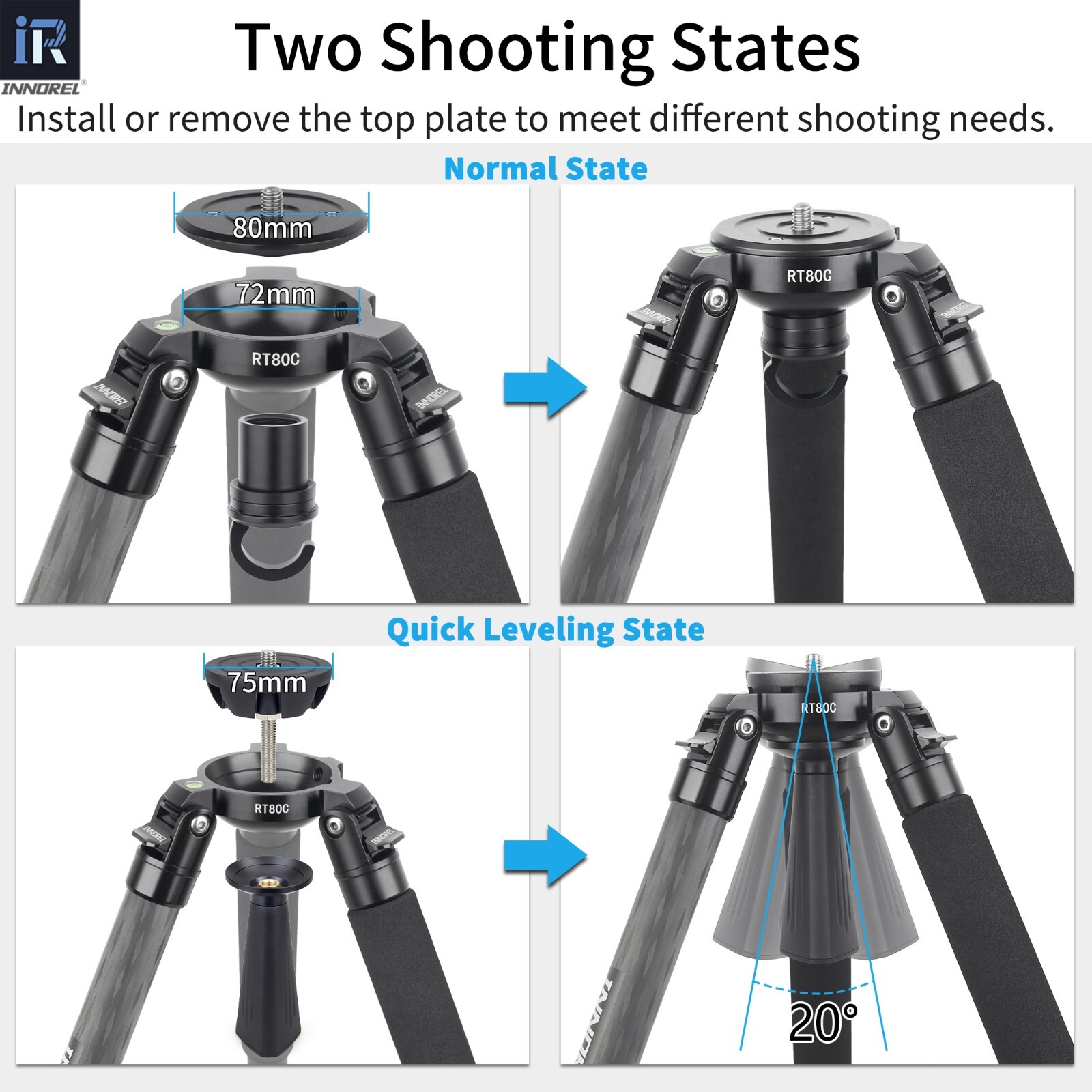RT80C Carbon Fiber Tripod Professional Bowl Tripod Birdwatching Camera Stand