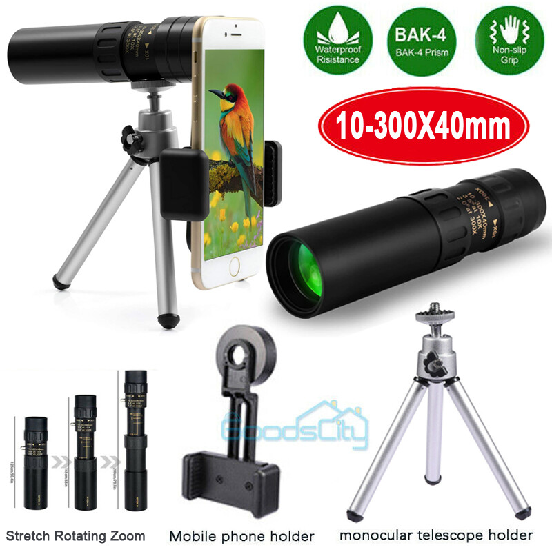 HD 10-300X40mm Zoom Monocular Telescope+Tripod+Clip Night Vision