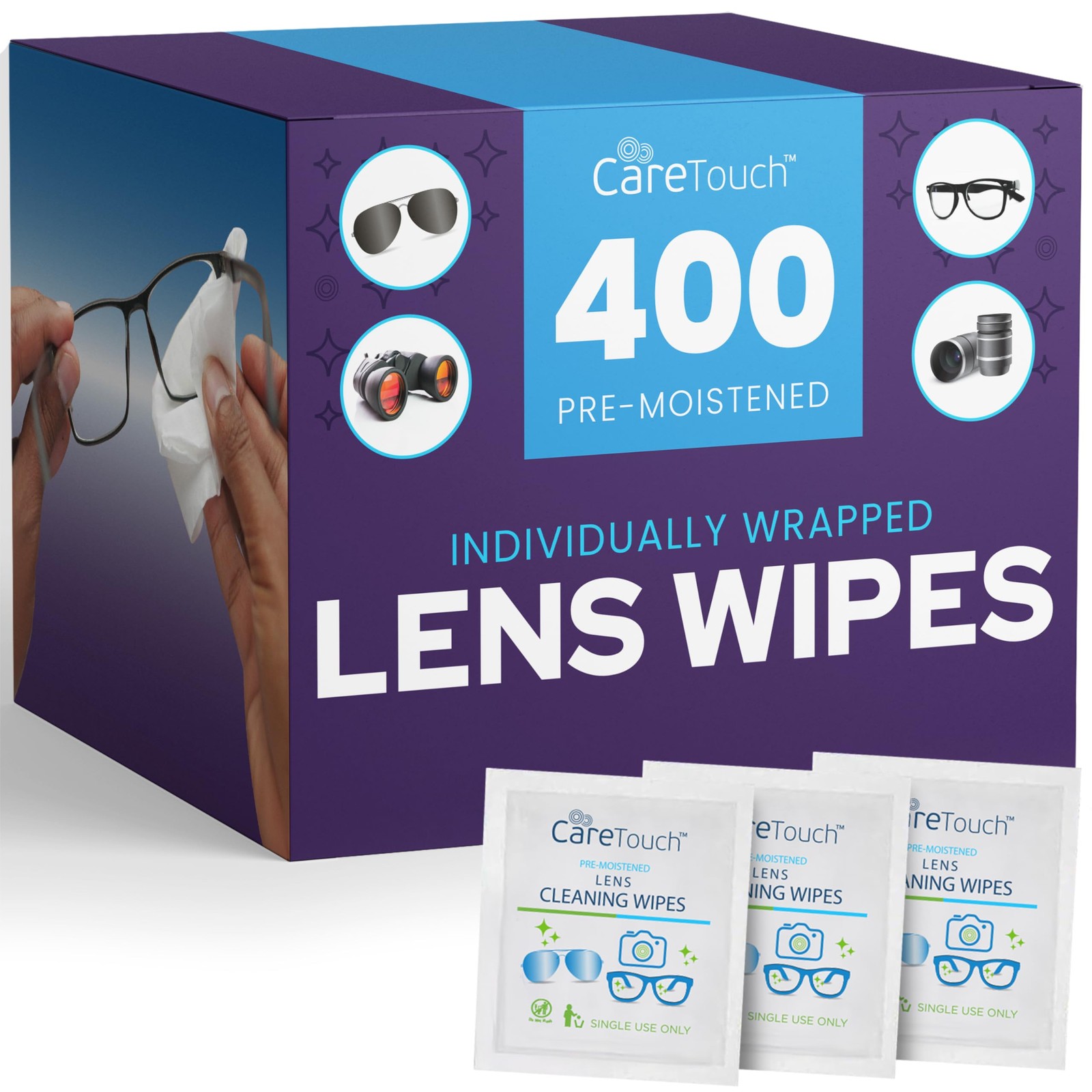 Care Touch Lens Wipes for Eyeglasses- 400 Count 400 (Pack of 1), Blue