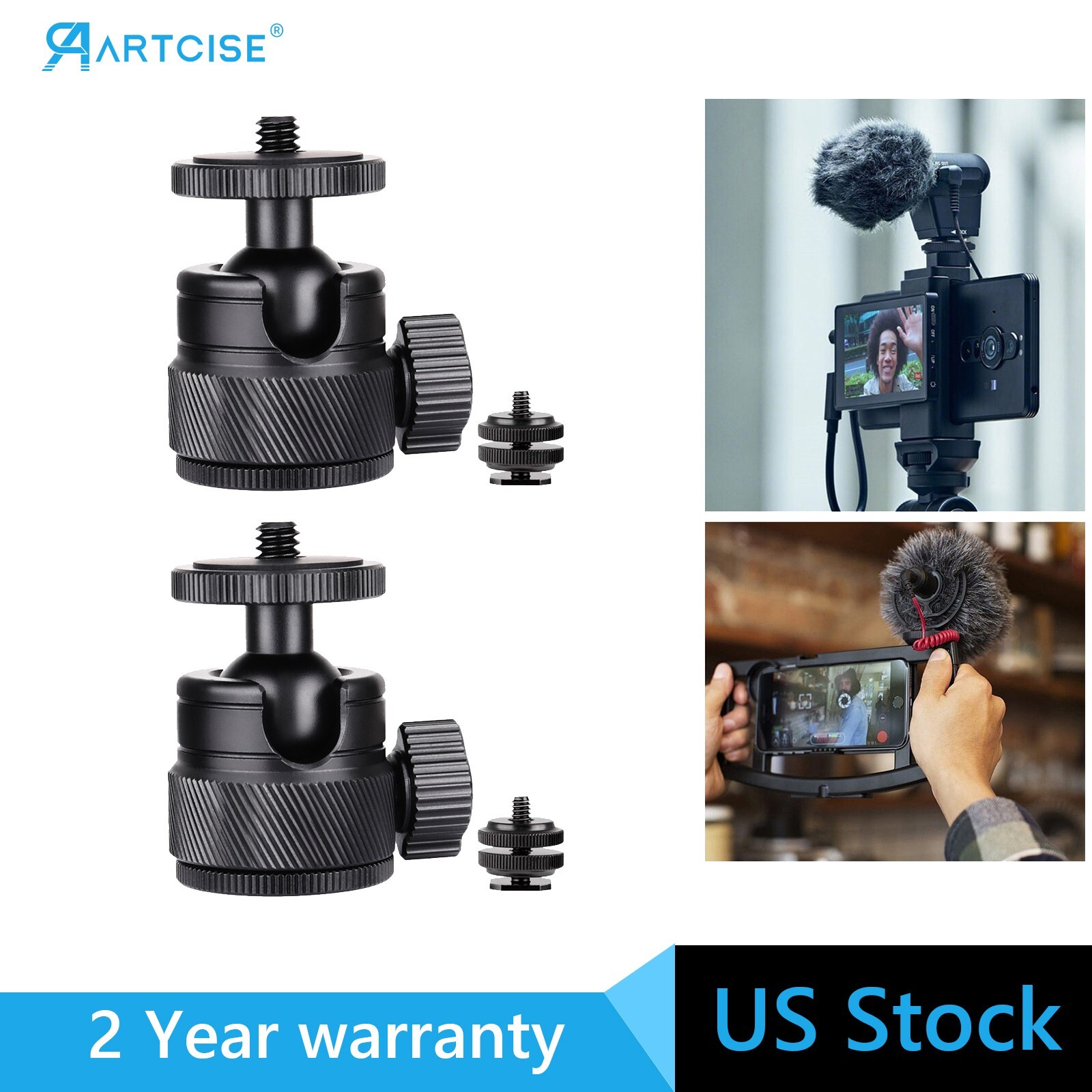 2Pcs Mini Ball Head 1/4″ Screw Mount Bracket Holder 360° Swivel Camera Tripod