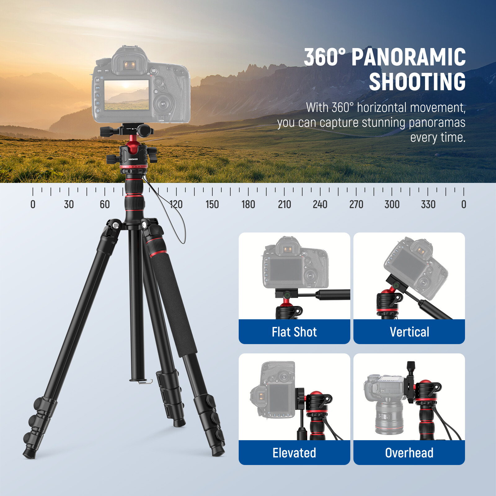 NEEWER 77″/196 cm Camera Tripod Monopod Travel DSLR Video Stand 360° Ball Head