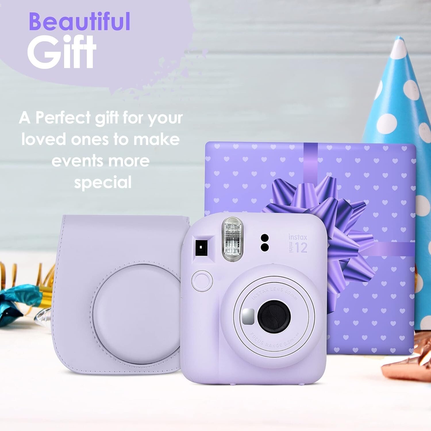 Fujifilm Instax Mini 12 Instant Camera+ 11 PC Accessory Kit -Clay White Camera