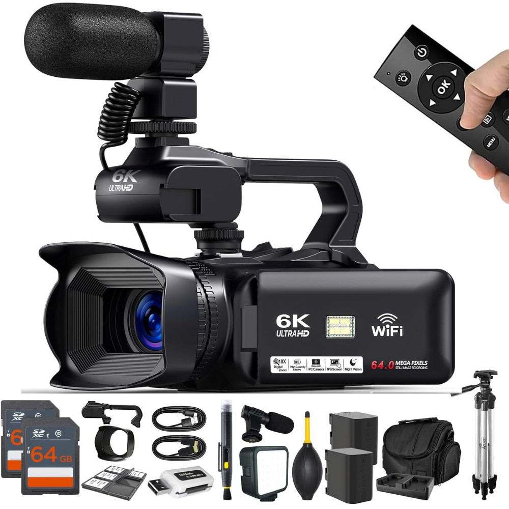 6K 64MP Video Camera Camcorder, 18X Digital Zoom IR Night Vision Vlogging Camera