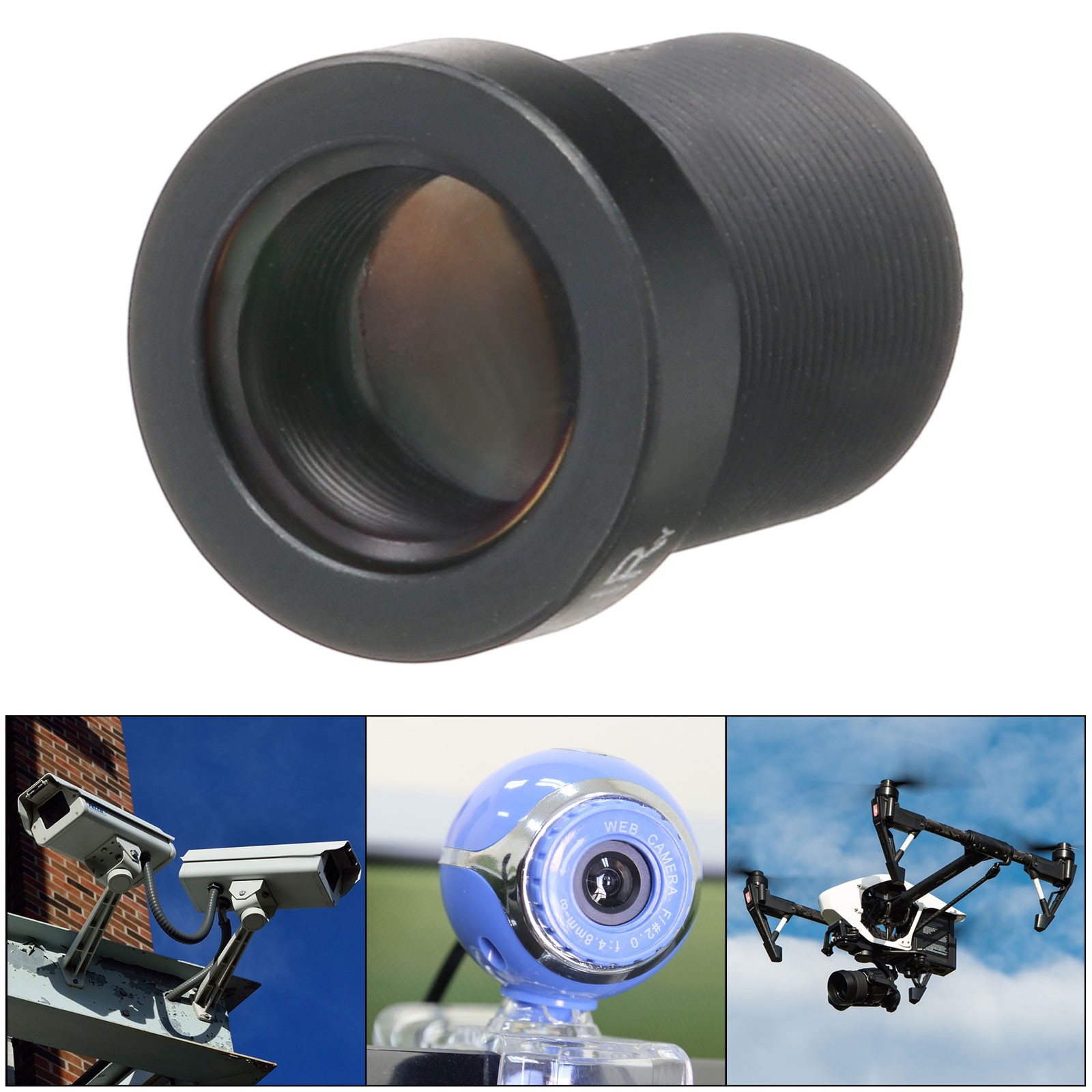 16mm CCTV Camera Lens 5MP F2.0 FPV Security Camera Lens for Camera, Black 2Pcs