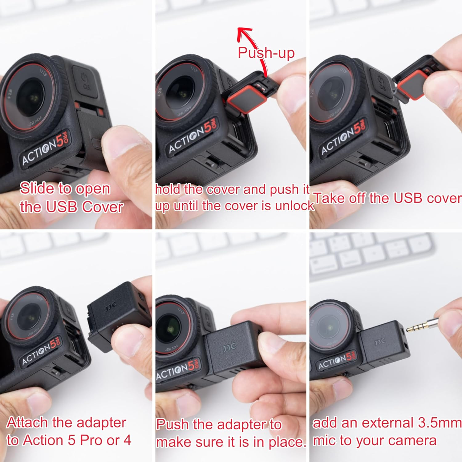Osmo Action 6 Mic Adapter 3.5mm Audio Converter Type-C Charging Port