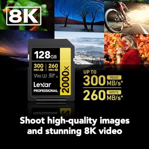 128GB Professional 2000x SDXC Memory Card, UHS-II, C10, U3, V90, Full-HD & 8K