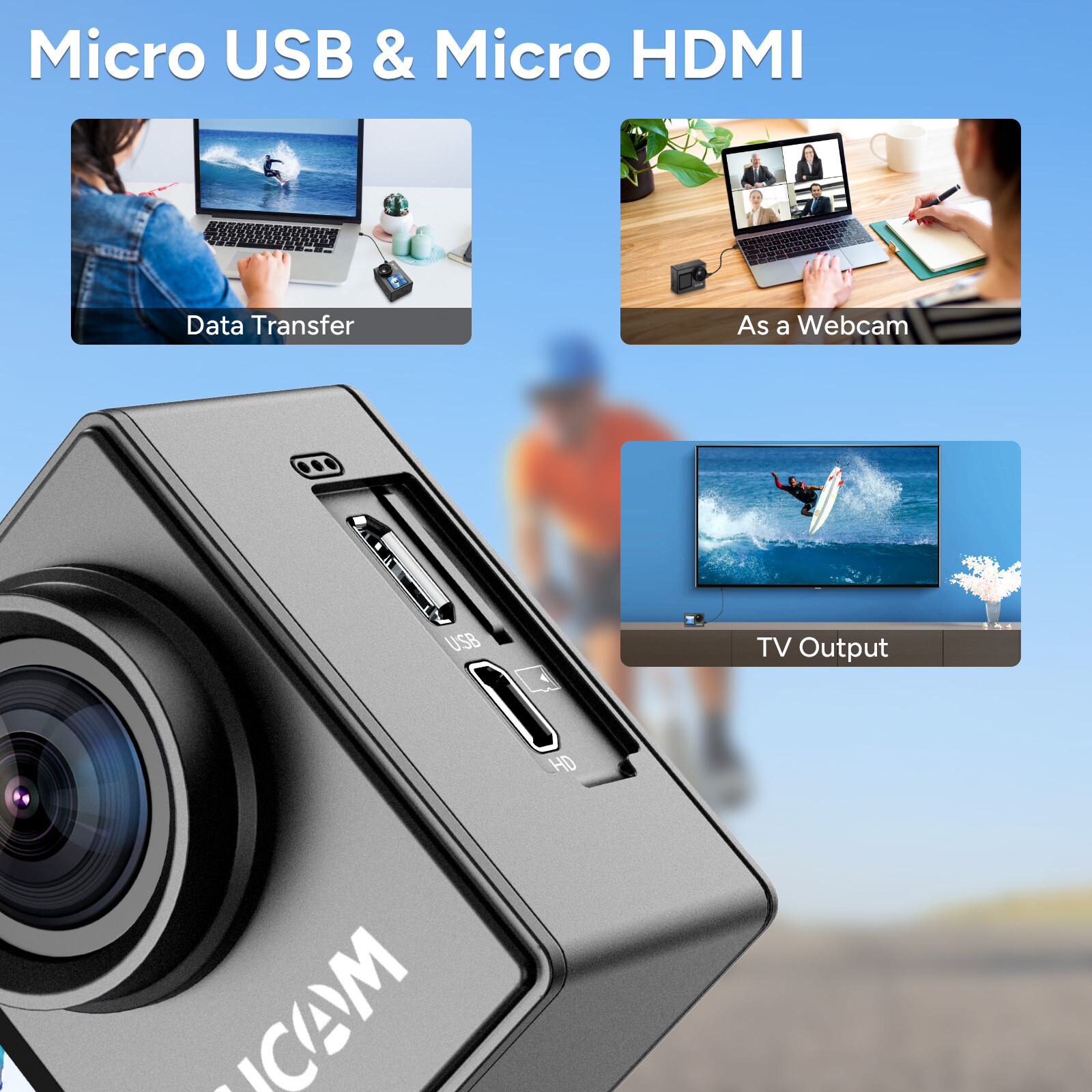 SJCAM 4K Action Camera 170° Wide-Angle Dual Screen Camera with 32G Memory Card