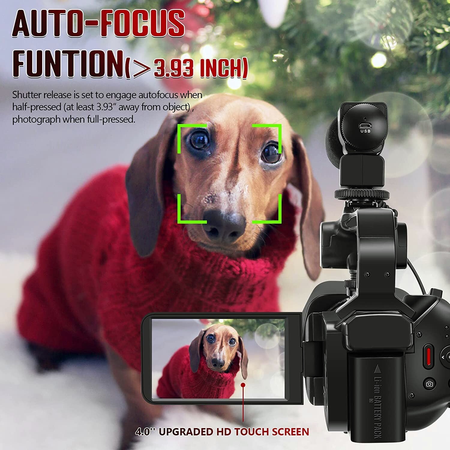 4K Video Camera Camcorder, 64MP 60FPS18X Digital Zoom Auto Focus Vlogging Camera