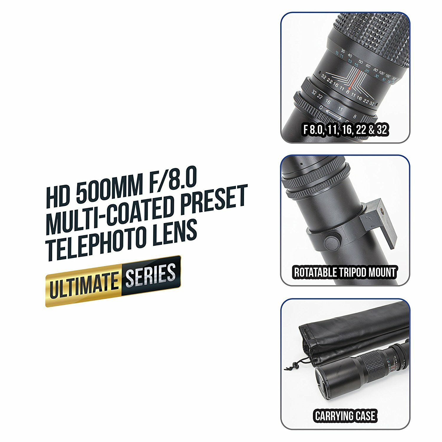 ULTIMAXX High Definition Multi-coated 500mm f/8 Preset Telephoto Lens
