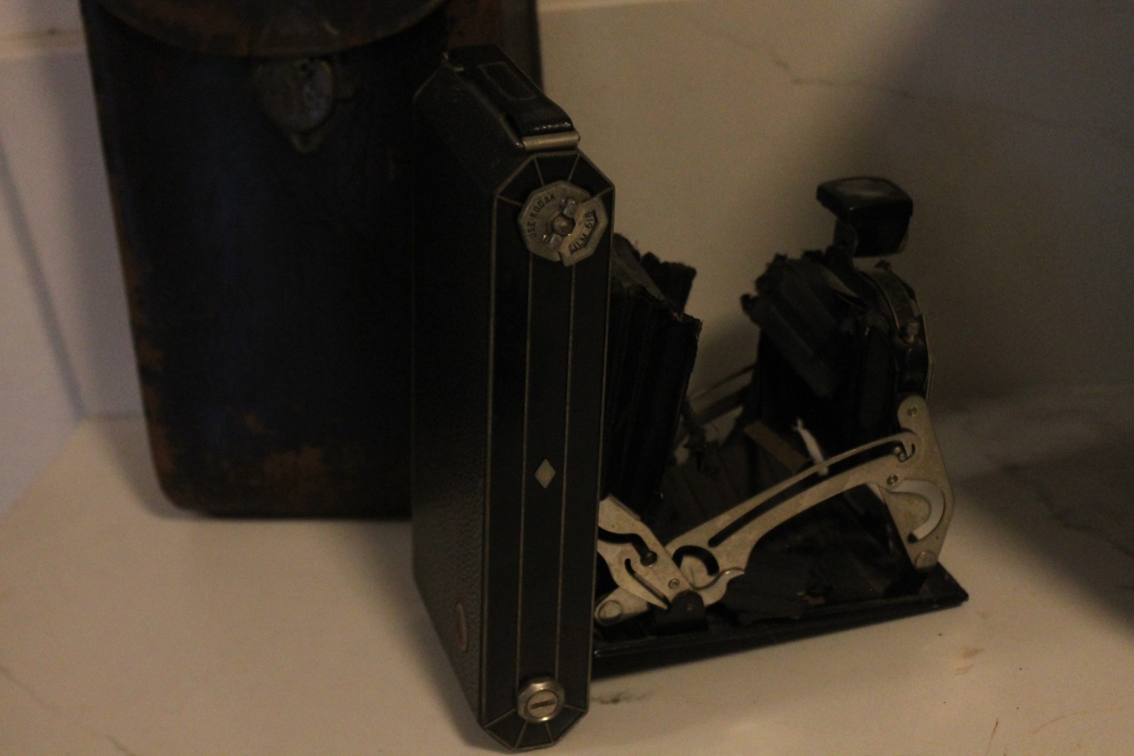 1930s Kodak Six-16 Octagonal Art Deco Folding Camera With Leather Case