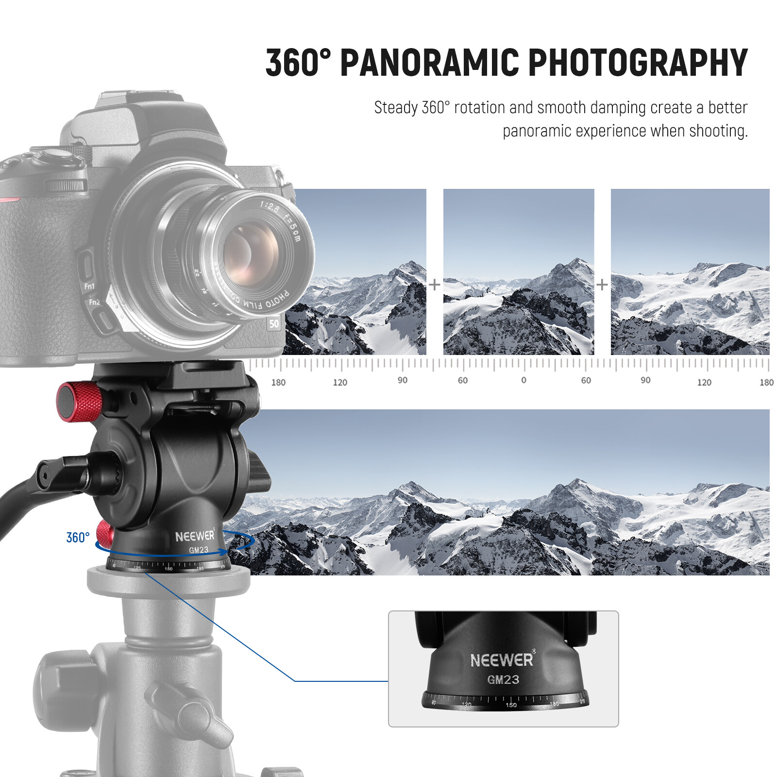 NEEWER Fluid Tripod Head with Handle & Arca Type QR,Panorama Drag Pan Tilt Head