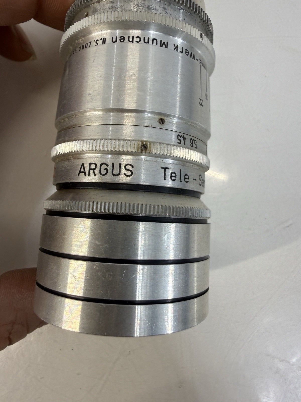 Argus Tele-Sandmar 100mm F4.5 Lens Enna-Werk Munchen U.S. Zone Germany No. 20826