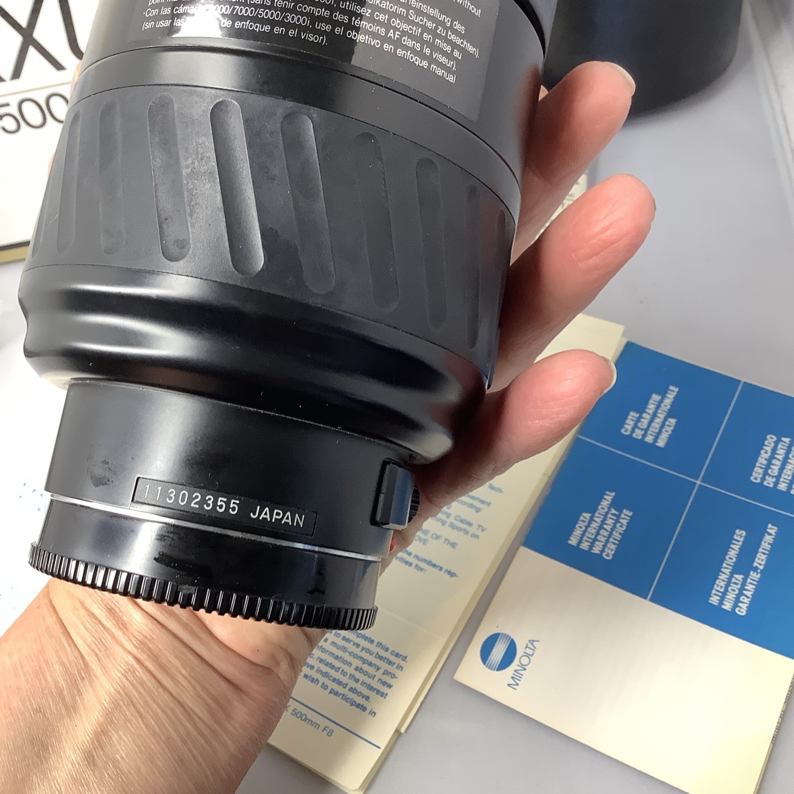 Minolta Maxxum AF Reflex 500mm f/8 Mirror w/ Case And Box And All Paperwork