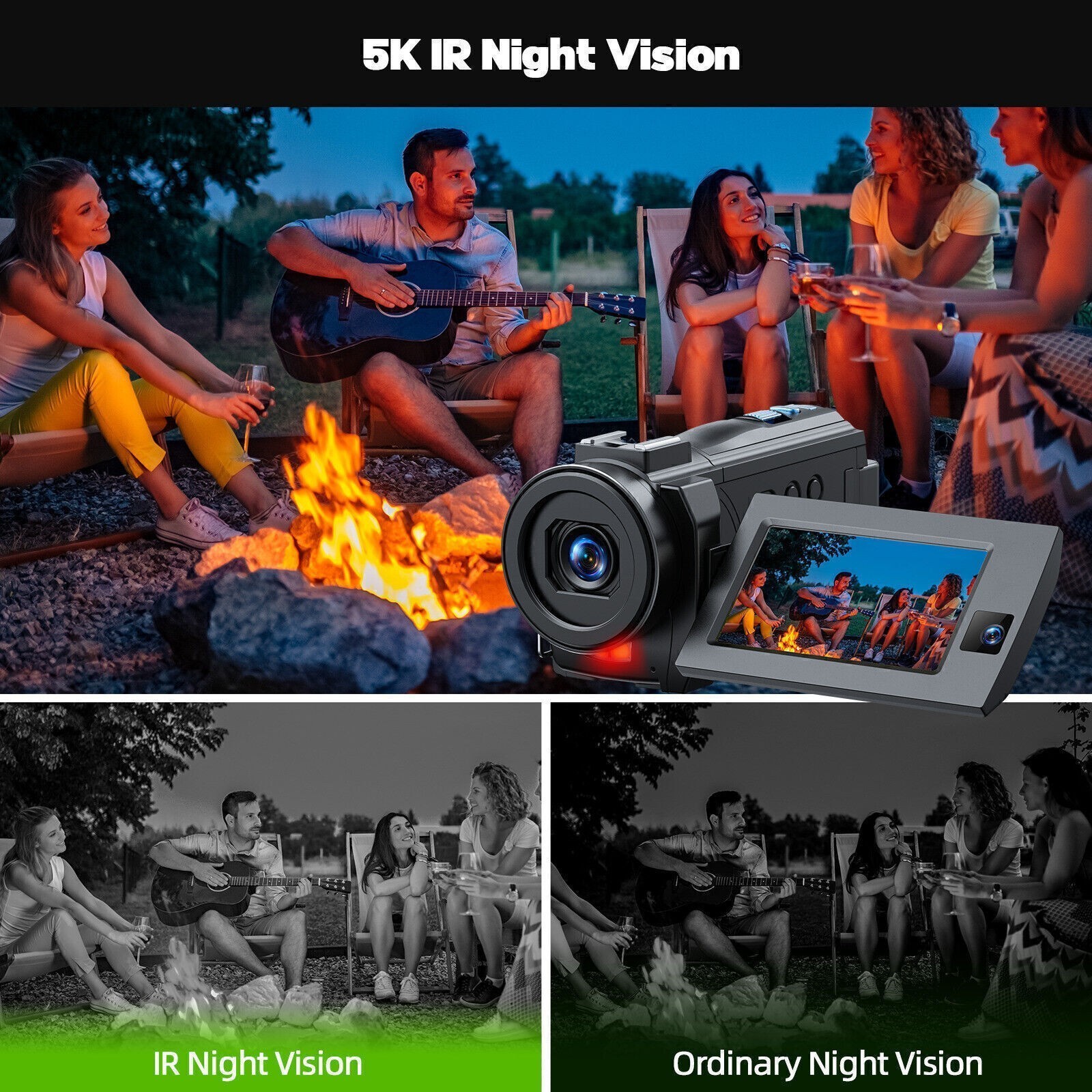 5K Camcorder Video Camera with Dual Lens WiFi IR Night Vision w/64GB,Mic,Tripod