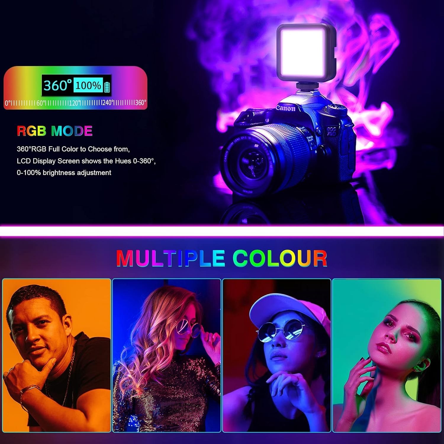 Magnetic RGB LED Video Light Camera Light 360 Full Color Portable Black
