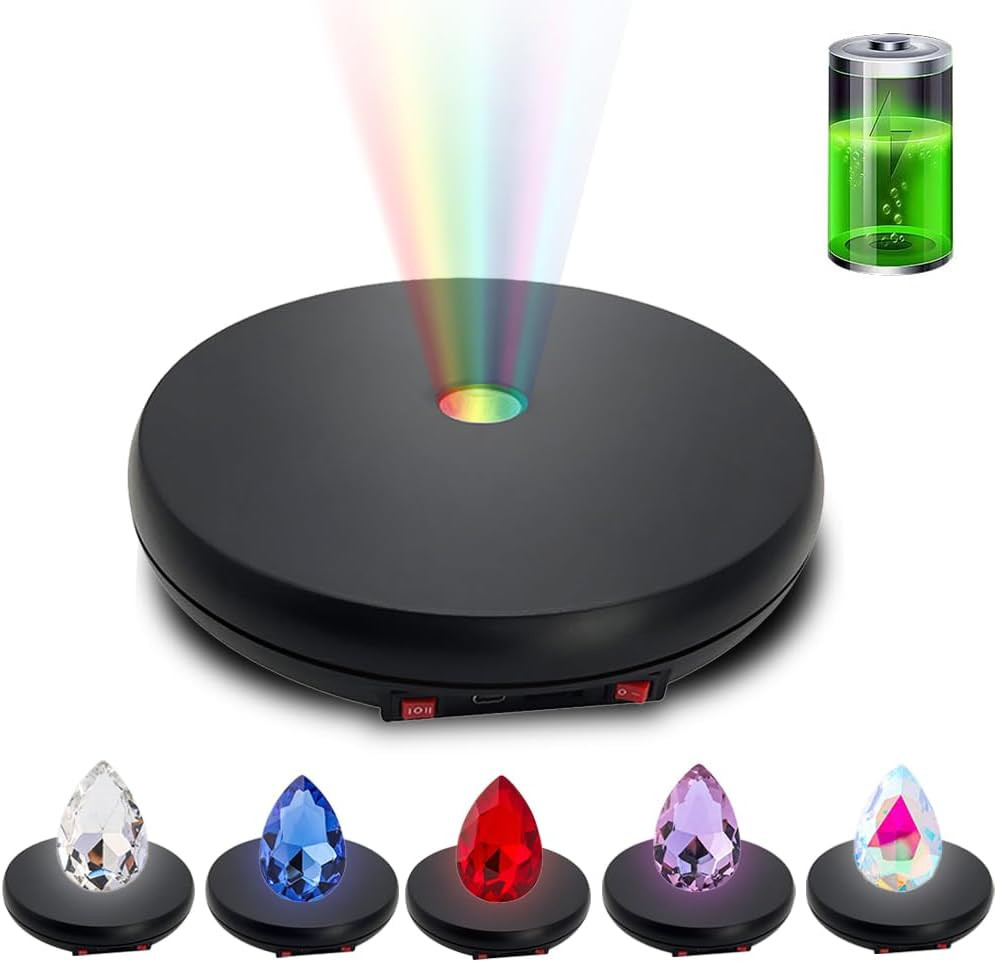 Multicolor LED Light Motorized Rotating Display Stand , 10 Inch /55Lbs Load, 360