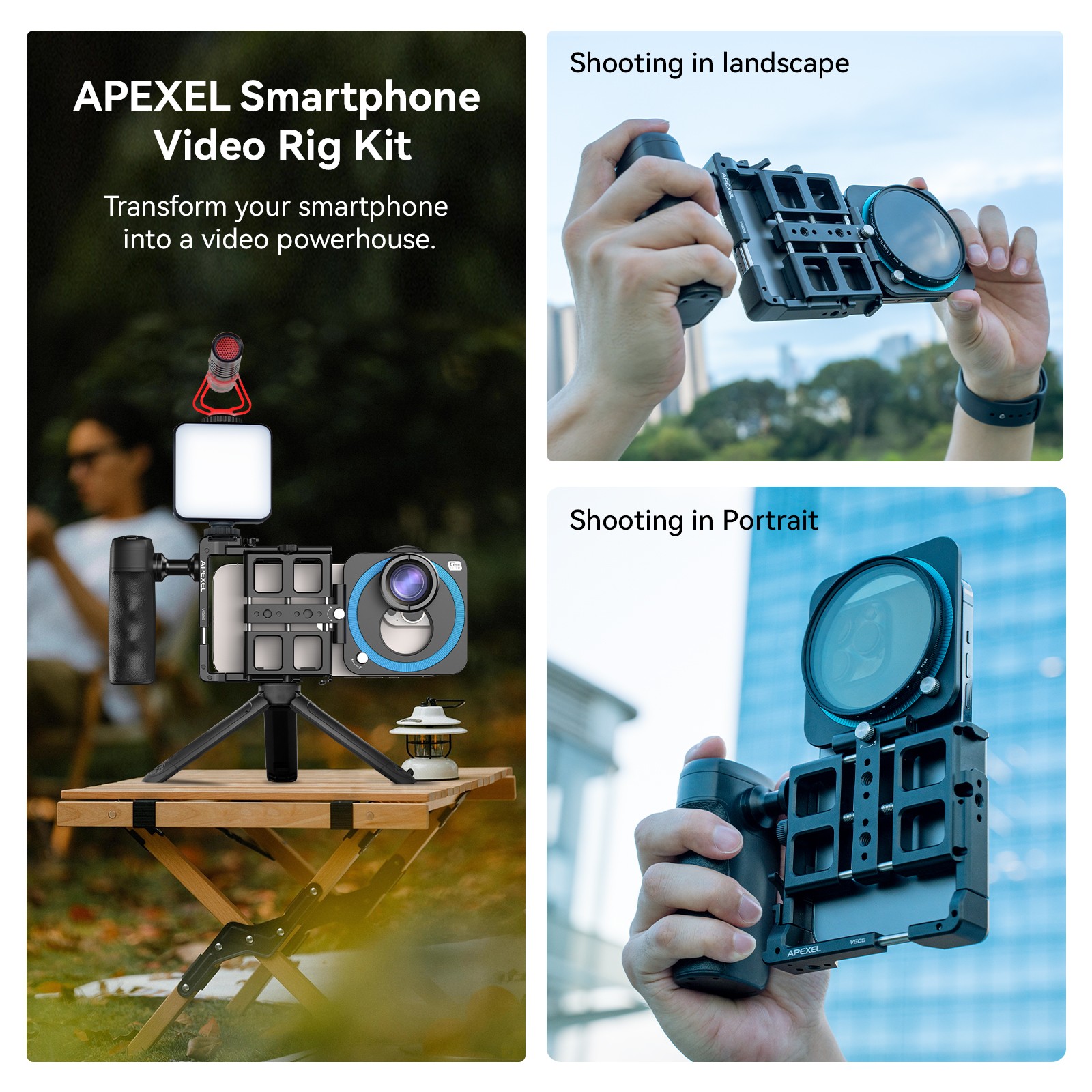 APEXEL Universal Phone Rig Video Kit, Phone Stabilizer for Videomaker