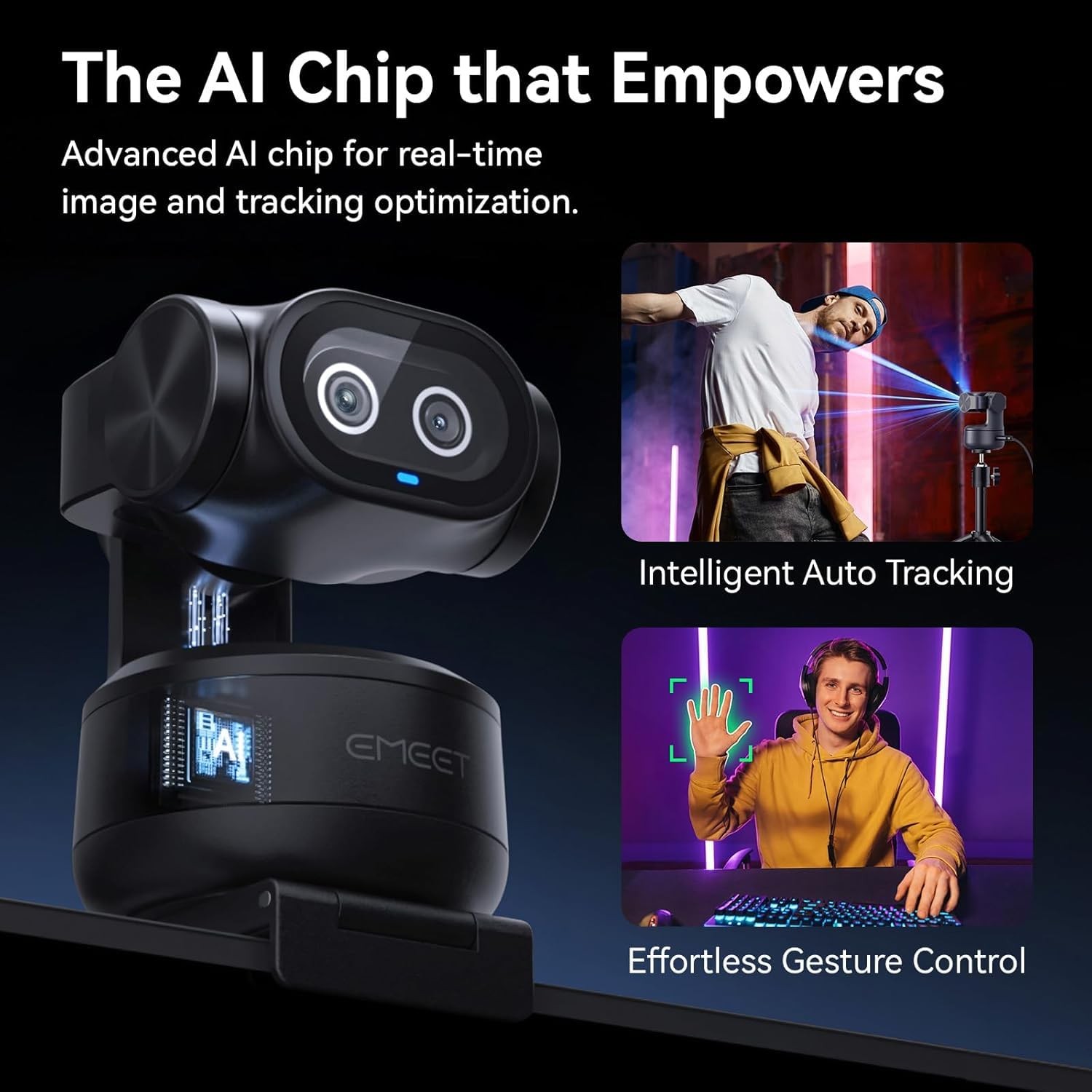 EMEET PIXY Dual-Camera AI-Powered PTZ Camera 4K with Tripod, AI Black