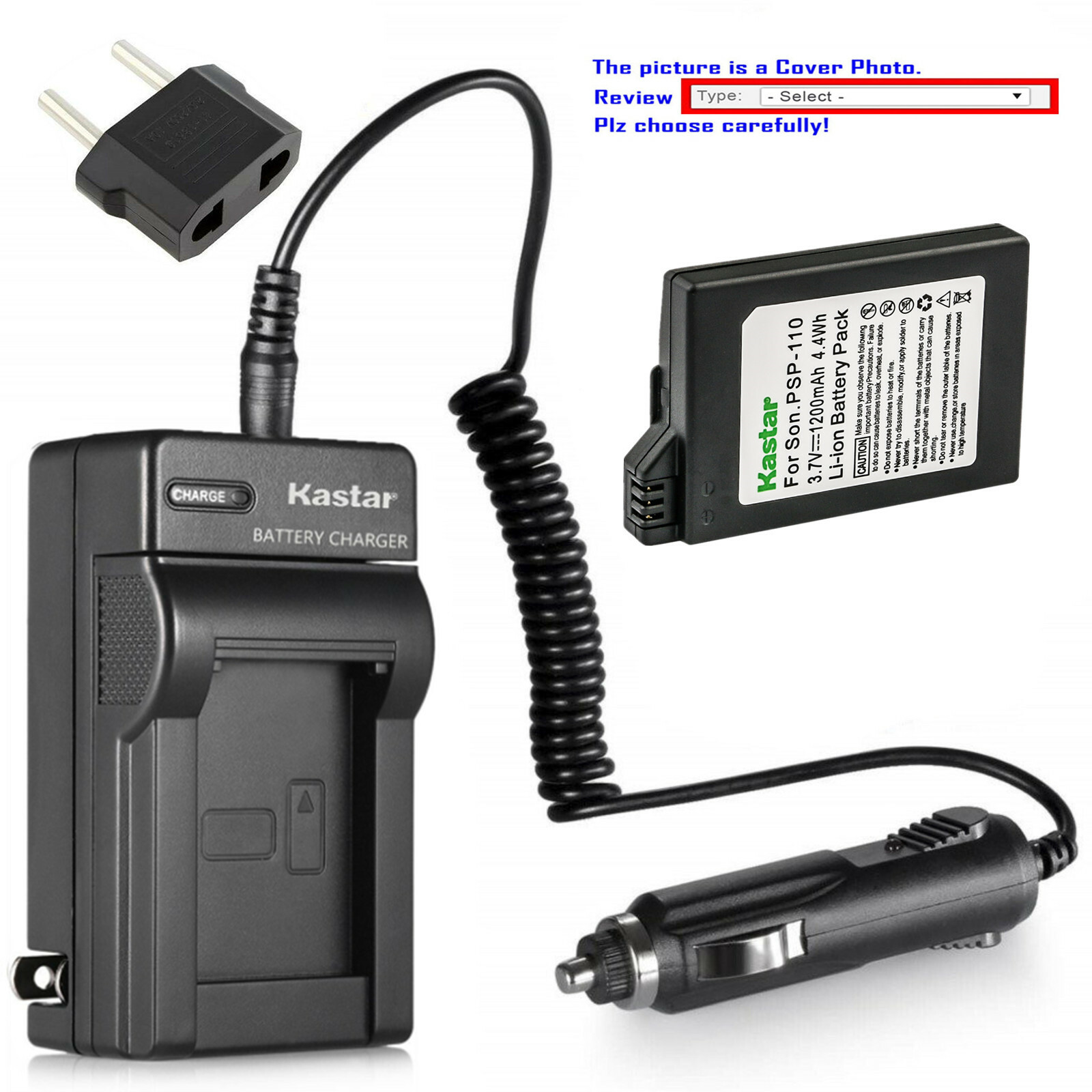 Kastar Battery AC Travel Charger for Sony PSP-2008 PSP-2009 PSP-2010 PSP-3000