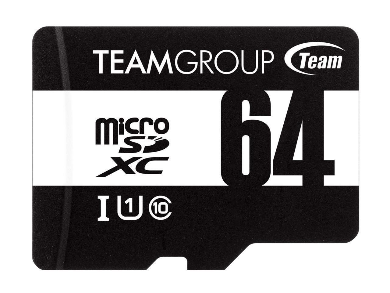 Team 64GB microSDHC UHS-I/U1 Class 10 Memory Card with Adapter, Up to 100MB/s