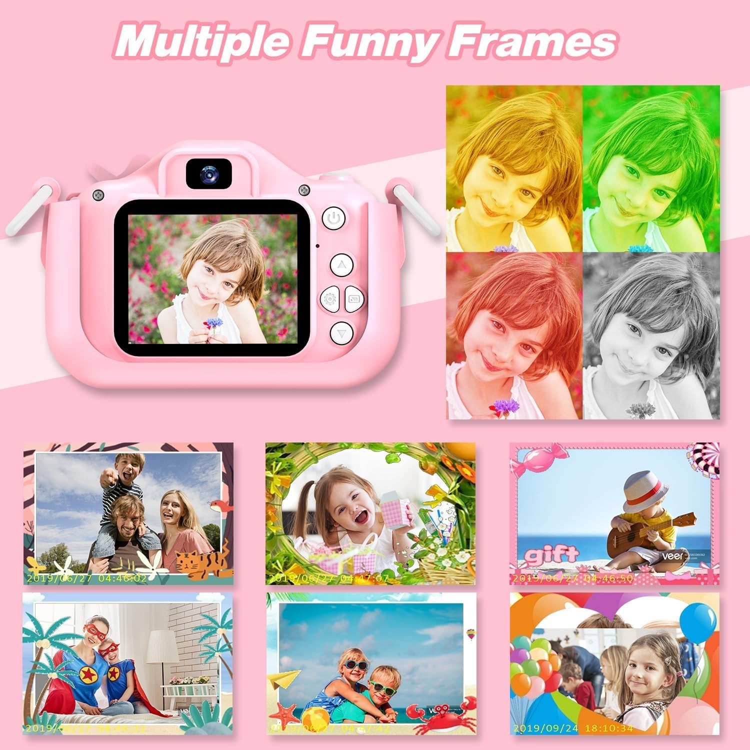 Kids Camera Digital Video Toy 3-8 Years HD w/ 64GB SD Card Gift
