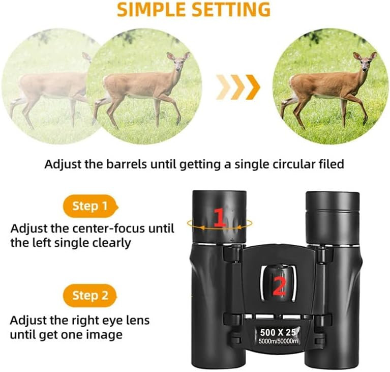 500×25 Portable HD Zoom Powerful Binoculars Day Low Night Optics Hunting Outdoor