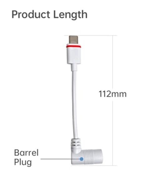 Barrel Plug to USB-C Adapter for Ring USB-C Cameras DC35 Female to Type C Male