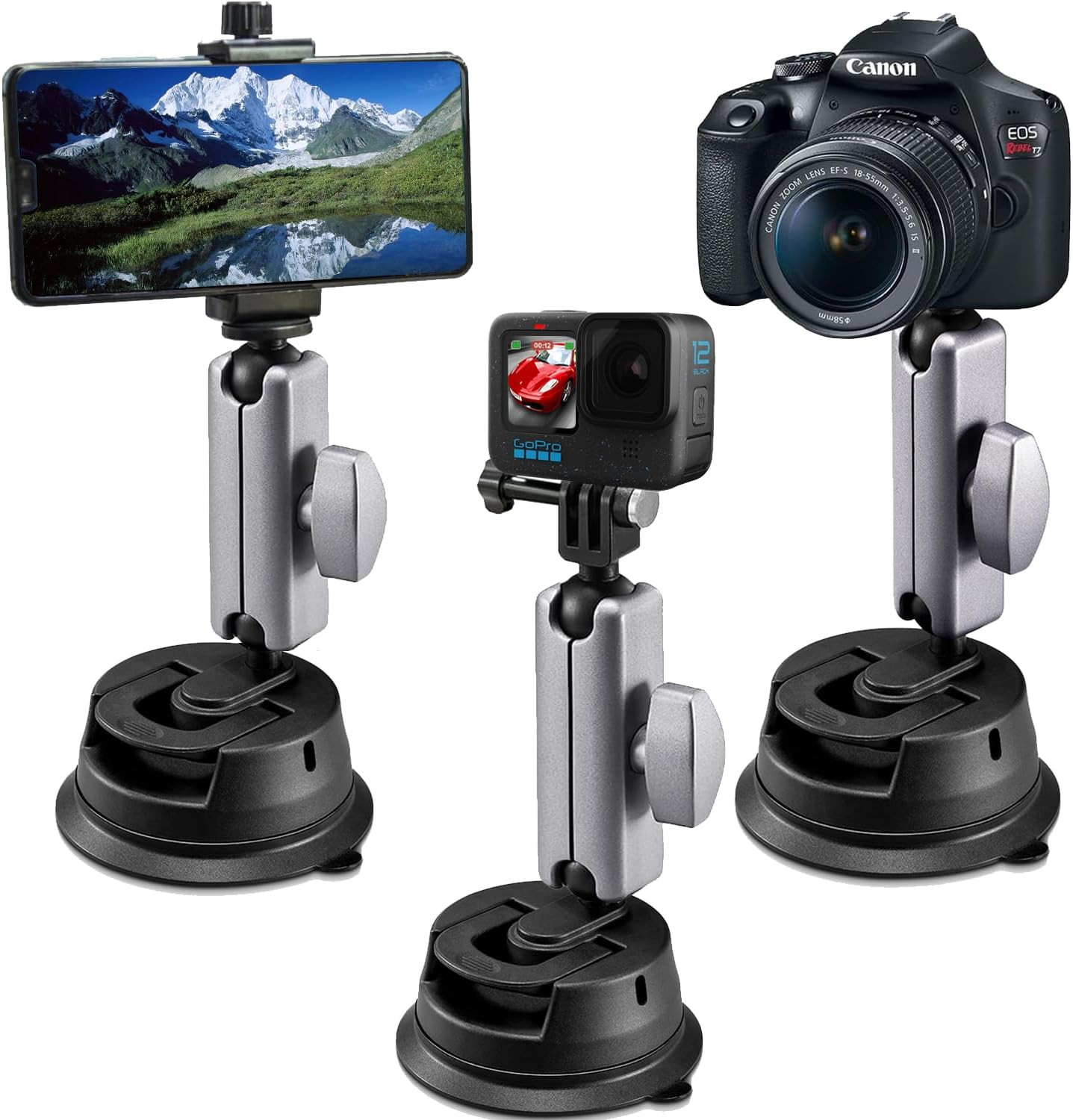 Suction Cup Mount, Car Camera Mount for Phone, Gopro, Canon, Nikon, Sony, Digita
