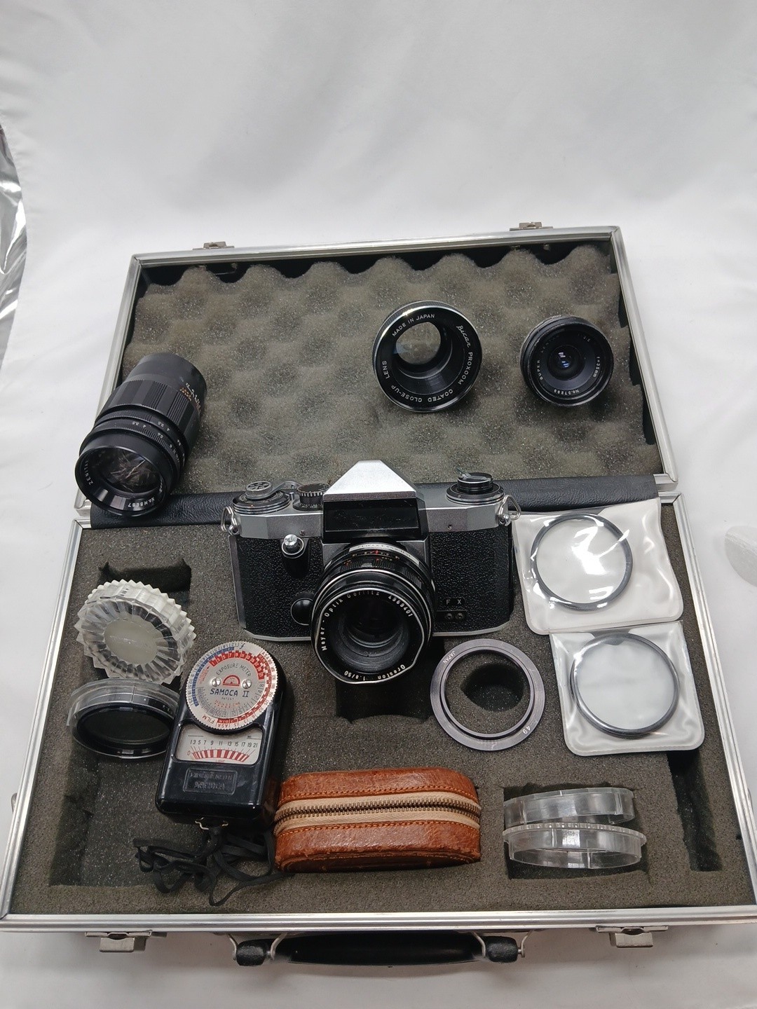 Vintage Hanimex Praktica Super TL 35mm SLR Camera, Extra Lenses Meter Case READ