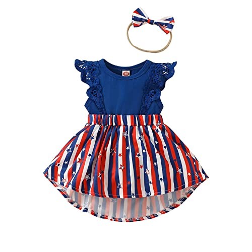 Newborn Baby Girl 4th of July Dress Independence Day Outfit 0-3 Months Blue