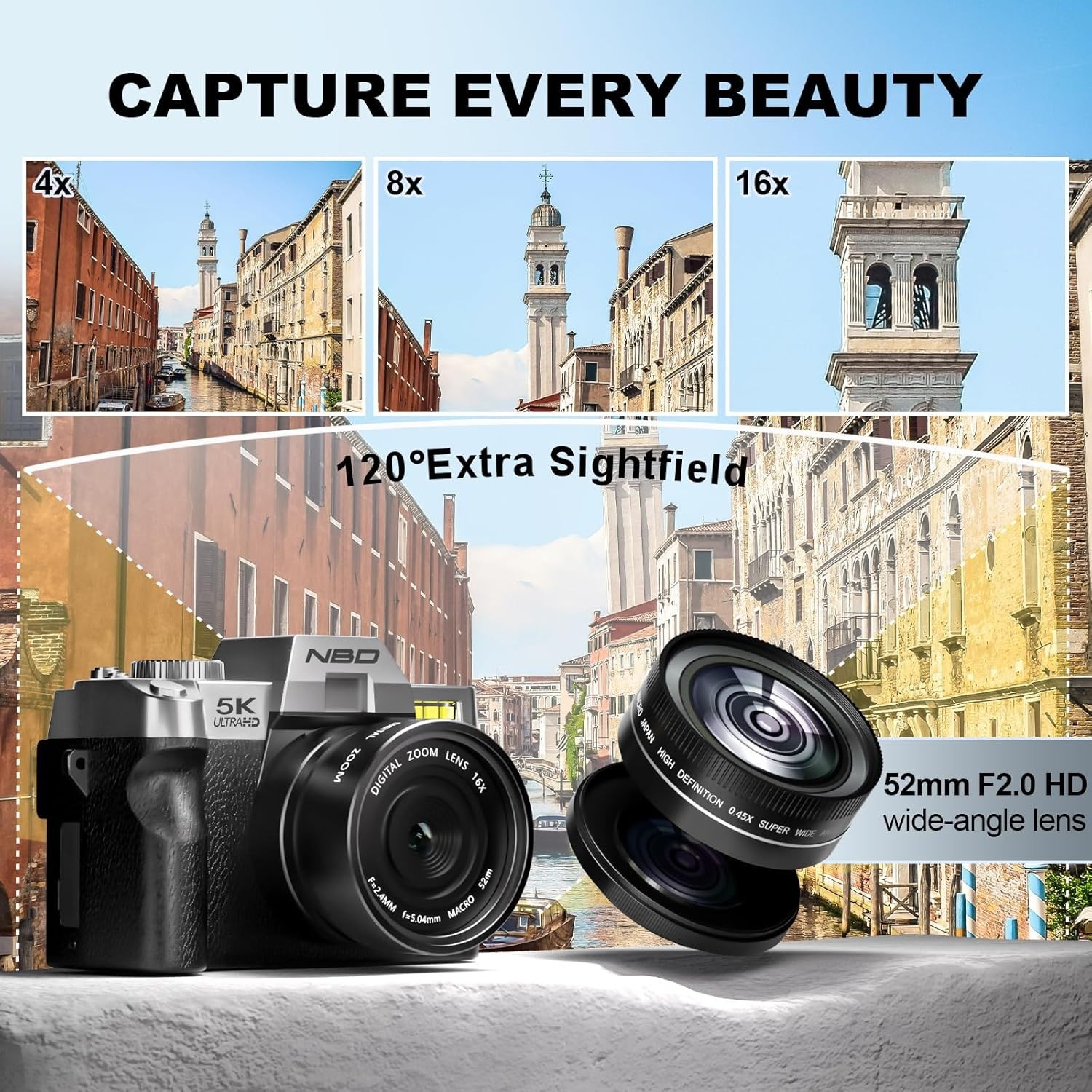 Digital Camera 5K 48MP 16X 3” Vlogging Camera AutoFocus for YouTube with WiFi
