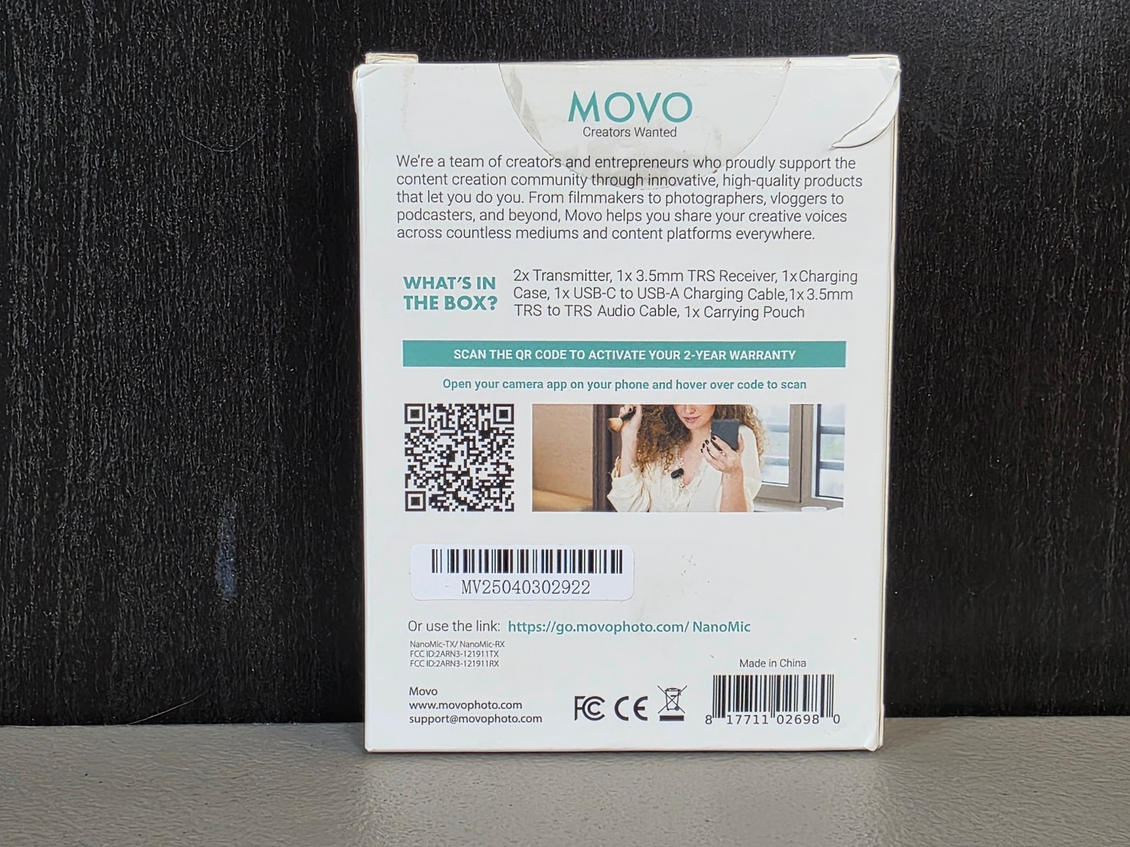 MOVO NanoMic 2.4GHz Ultra-Mini Wireless Microphone -Black, New & Sealed