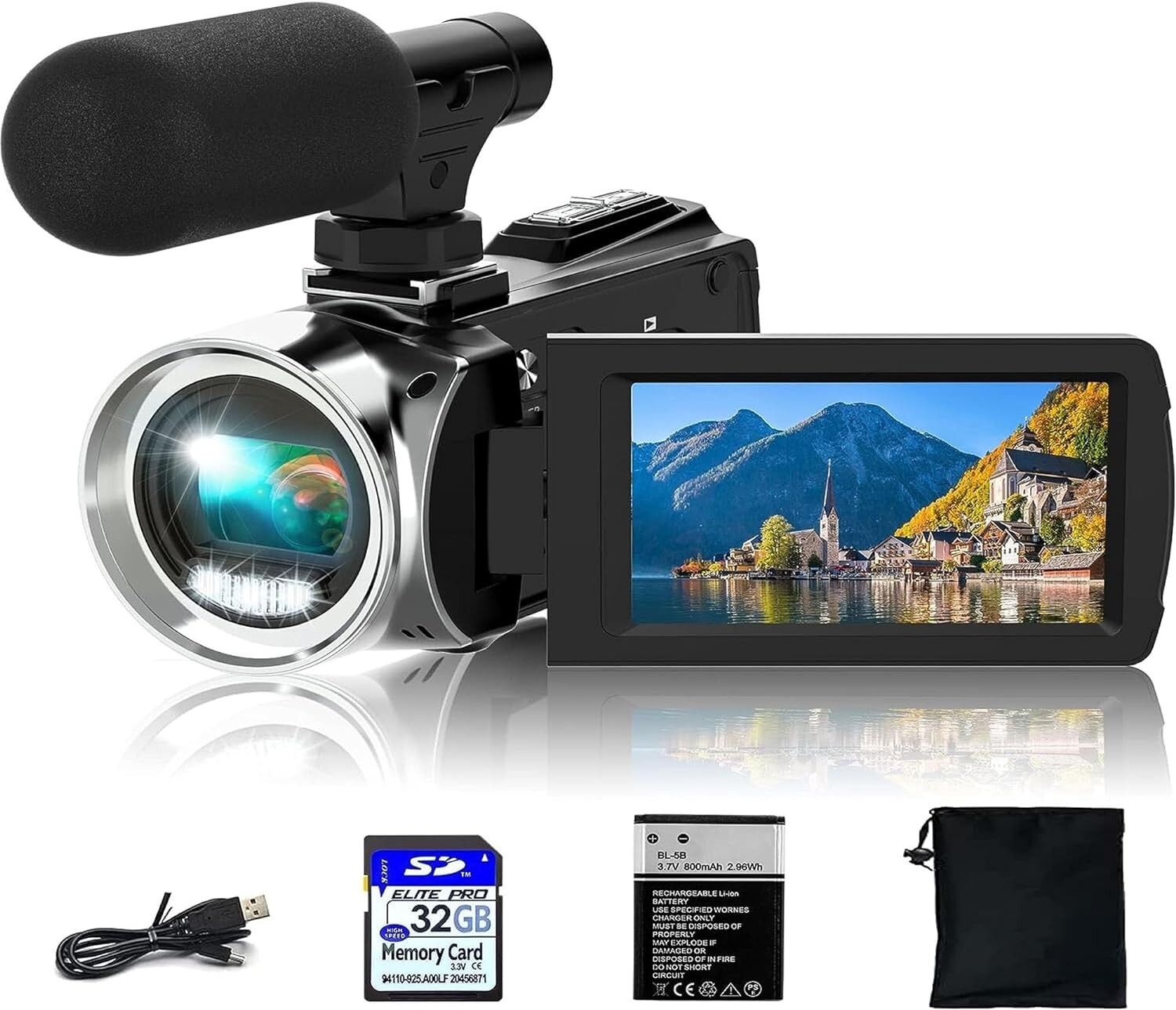Rawiemy Video Camera Camcorder 4K 48MP Video Recorder Camera Vlogging Camera 32G