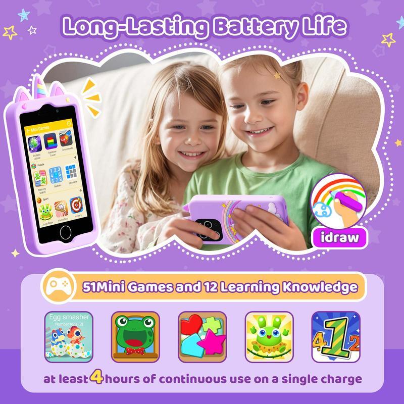 Kids Toy Phone Christmas Gift for 3-10 Years Old Toddler Smart Phone Blue&purple