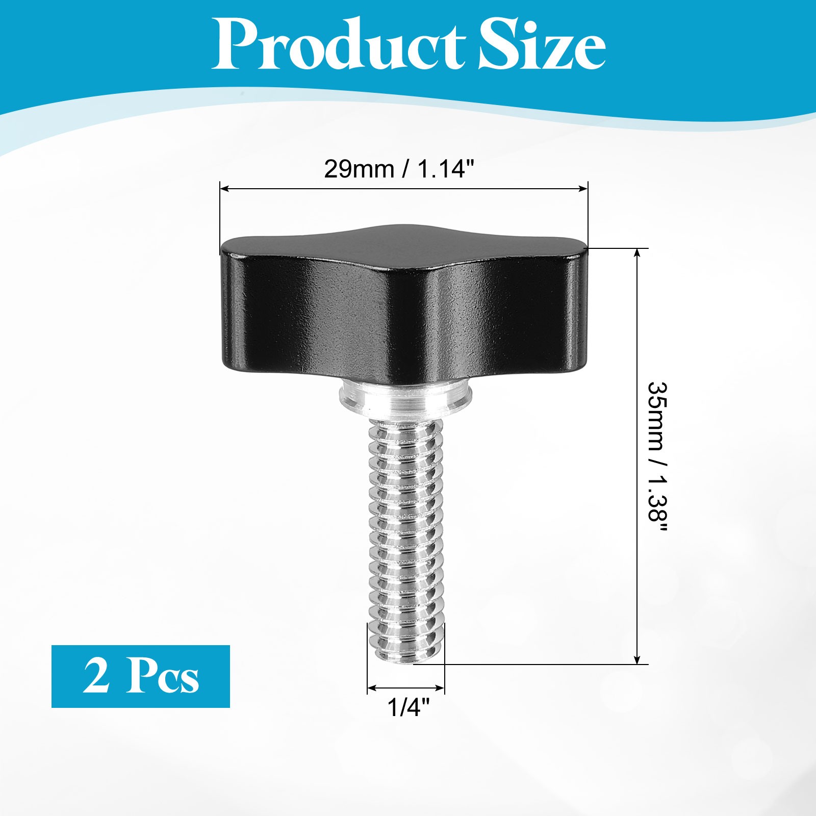 Clamping Screw Knob 1/4″ x 1.38″, 2Pcs Aluminum Alloy Camera Thumb Screws, Black