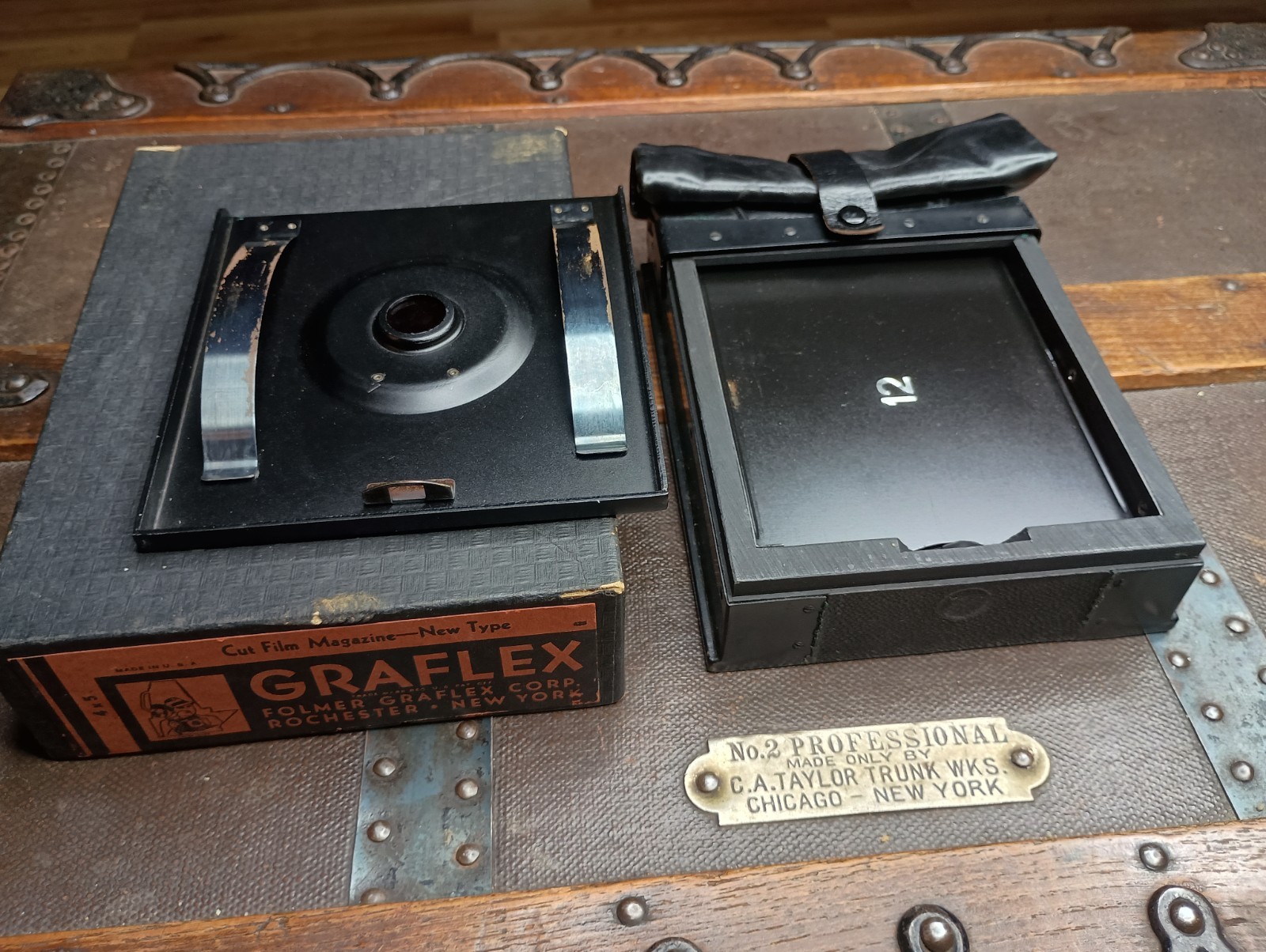 NOS 1920s-30s Graflex 4×5 Cut Film Magazine Bag Mag In Box w/ 12 Septums Folmer
