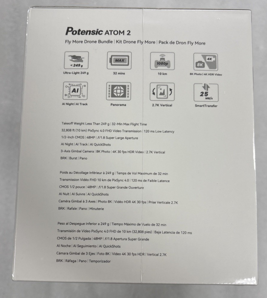 Potensic ATOM 2 4K Video 8K Photo Camera Drone Bundle Fly More Combo Under 249g