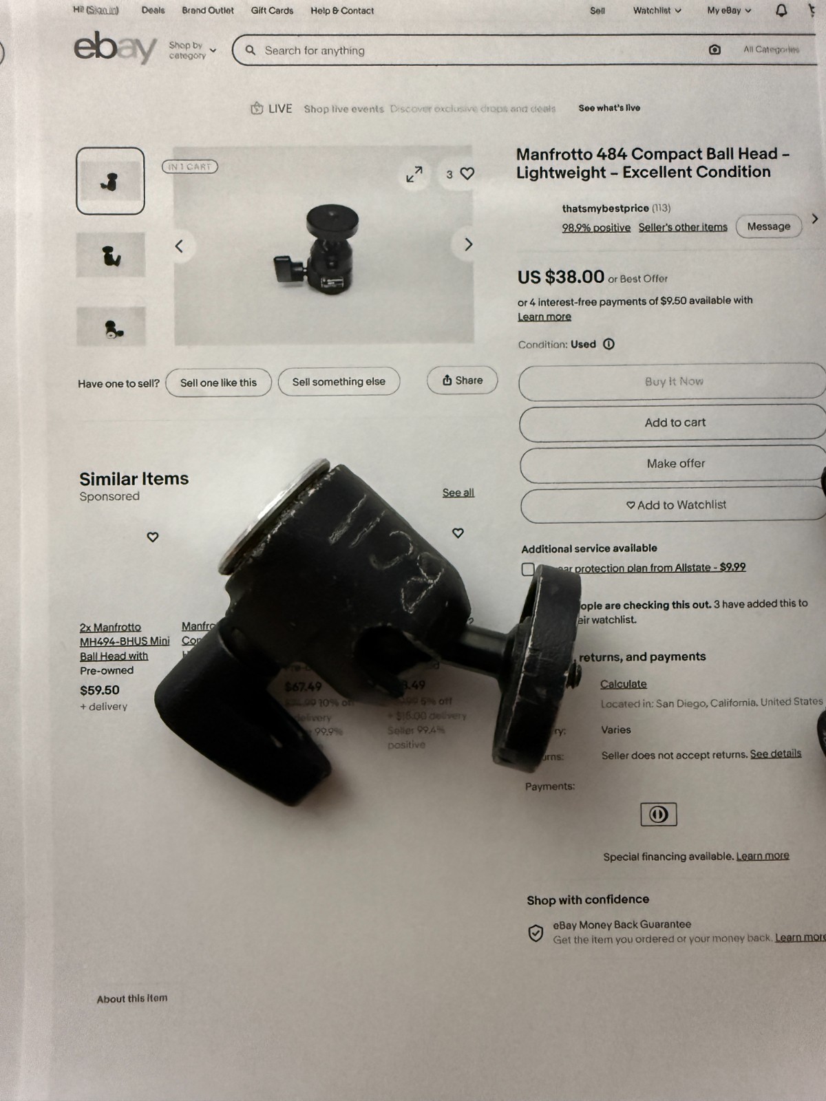 Manfrotto 484 Compact Ball Head – Lightweight