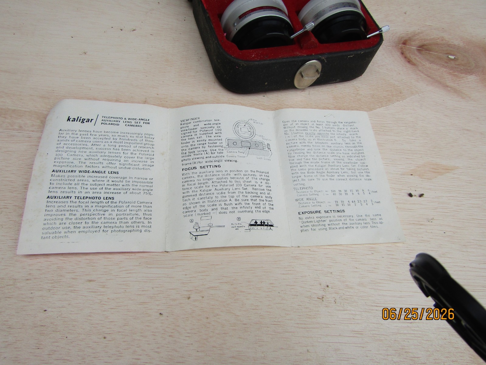 Vintage Kaligar Auxiliary Lens Set for Polaroid 100 Camera Manual & Case Japan