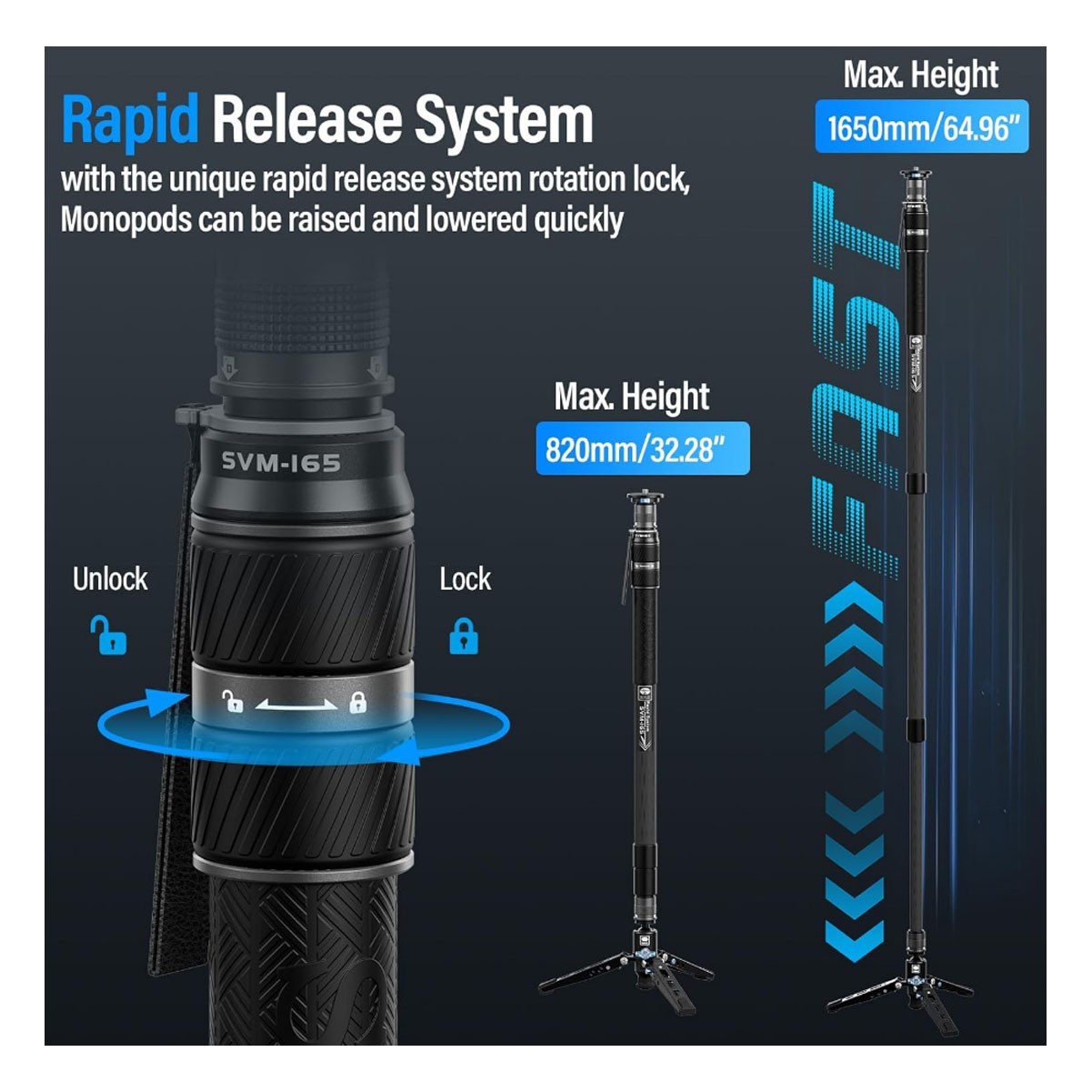 SIRUI Rapid System One-Step Height Adjustment Carbon Fiber 10x Modular Monopod