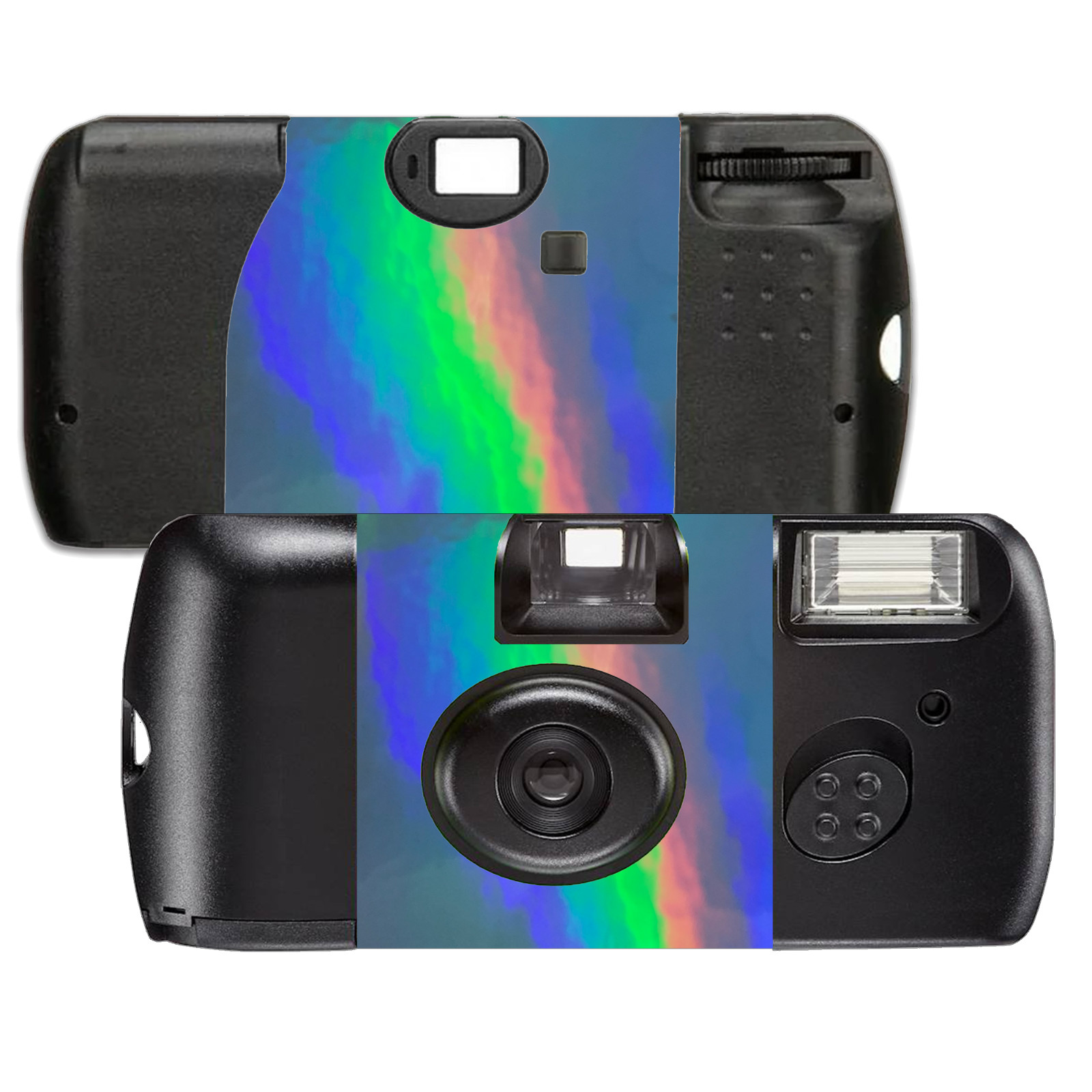 10 Holographic Rainbow Sky Blue Single Use Disposable Cameras, SL56030-10pk