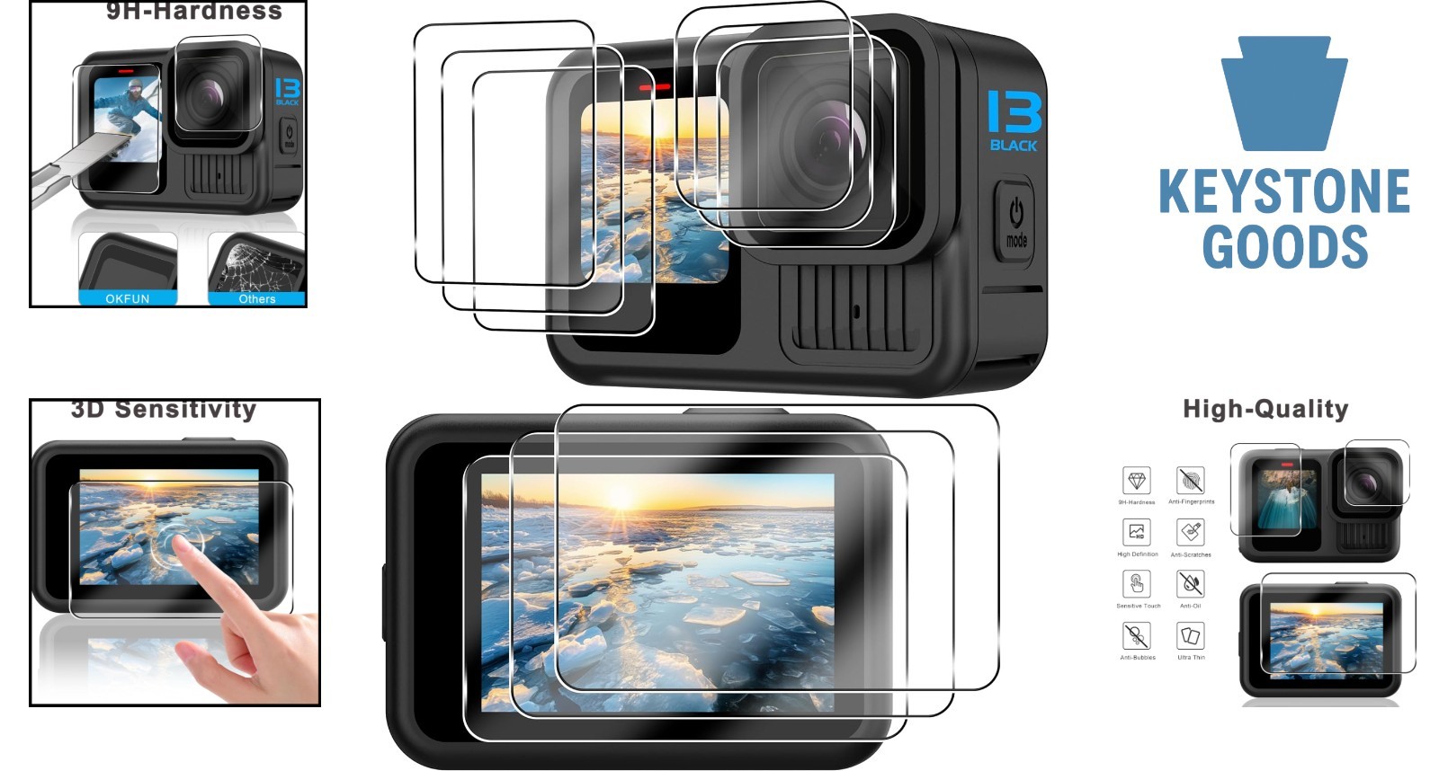 High-Definition Screen Protectors for GoPro Hero 13 Black – 9PCS Tempered Glass
