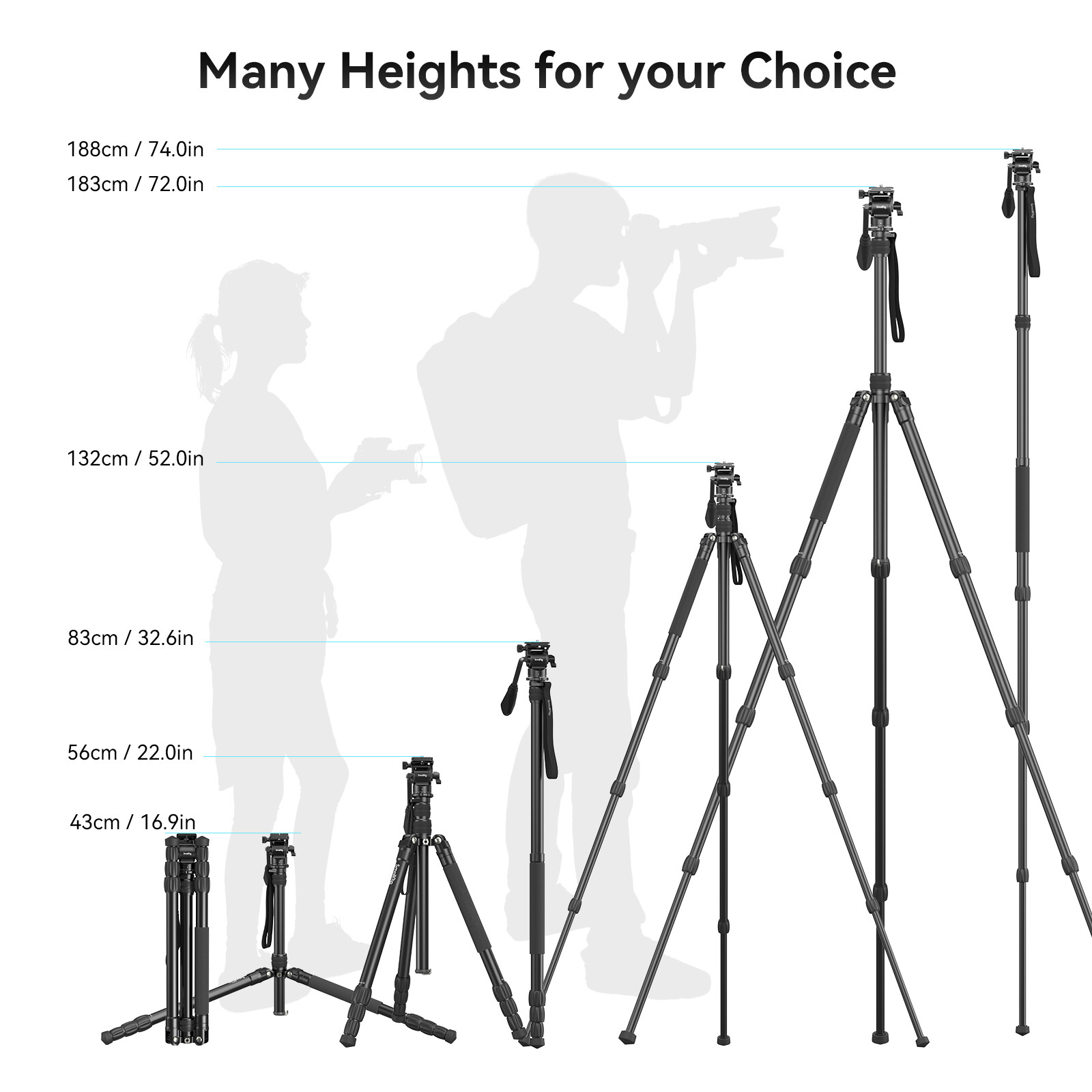 SmallRig 72″ Video Tripod Monopod with Fluid Head, Aluminum Camera Tripod 3760
