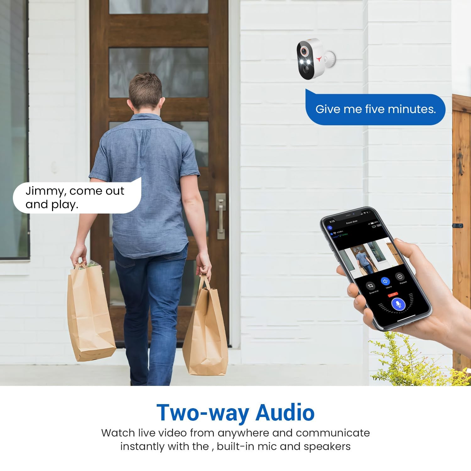 NodeBlaz 1080P Wireless Security Camera Outdoor, Battery Powered, AI White