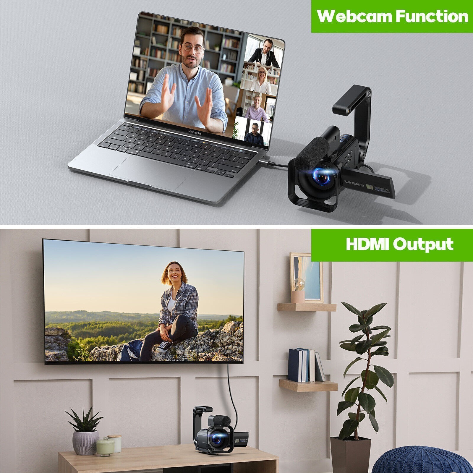 5K Camcorder Video Camera with Dual Lens WiFi IR Night Vision w/64GB,Mic,Tripod