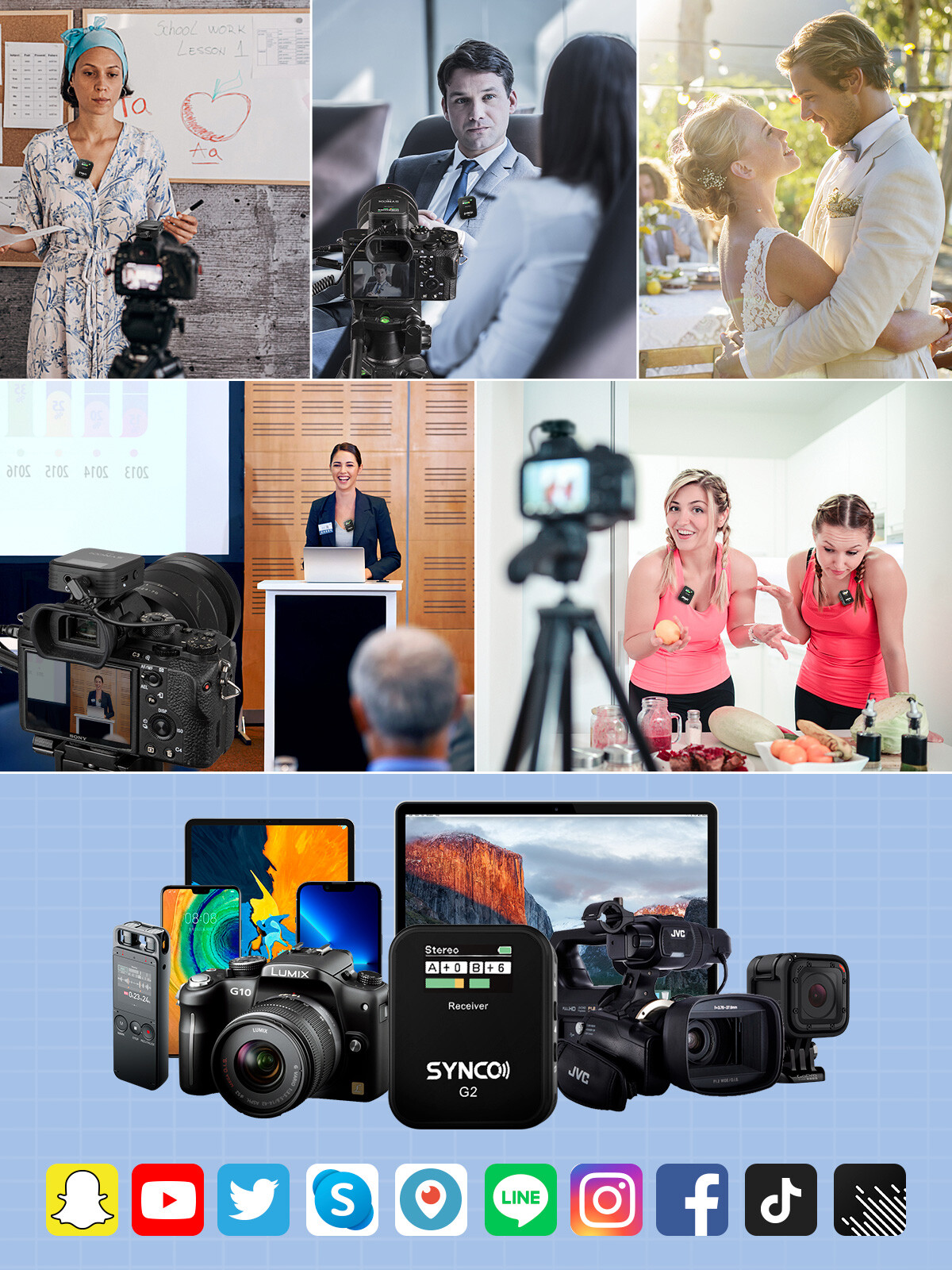 US SYNCO G2(A2) Wireless Lavalier Microphone System for Camera Tablet Phone Vlog