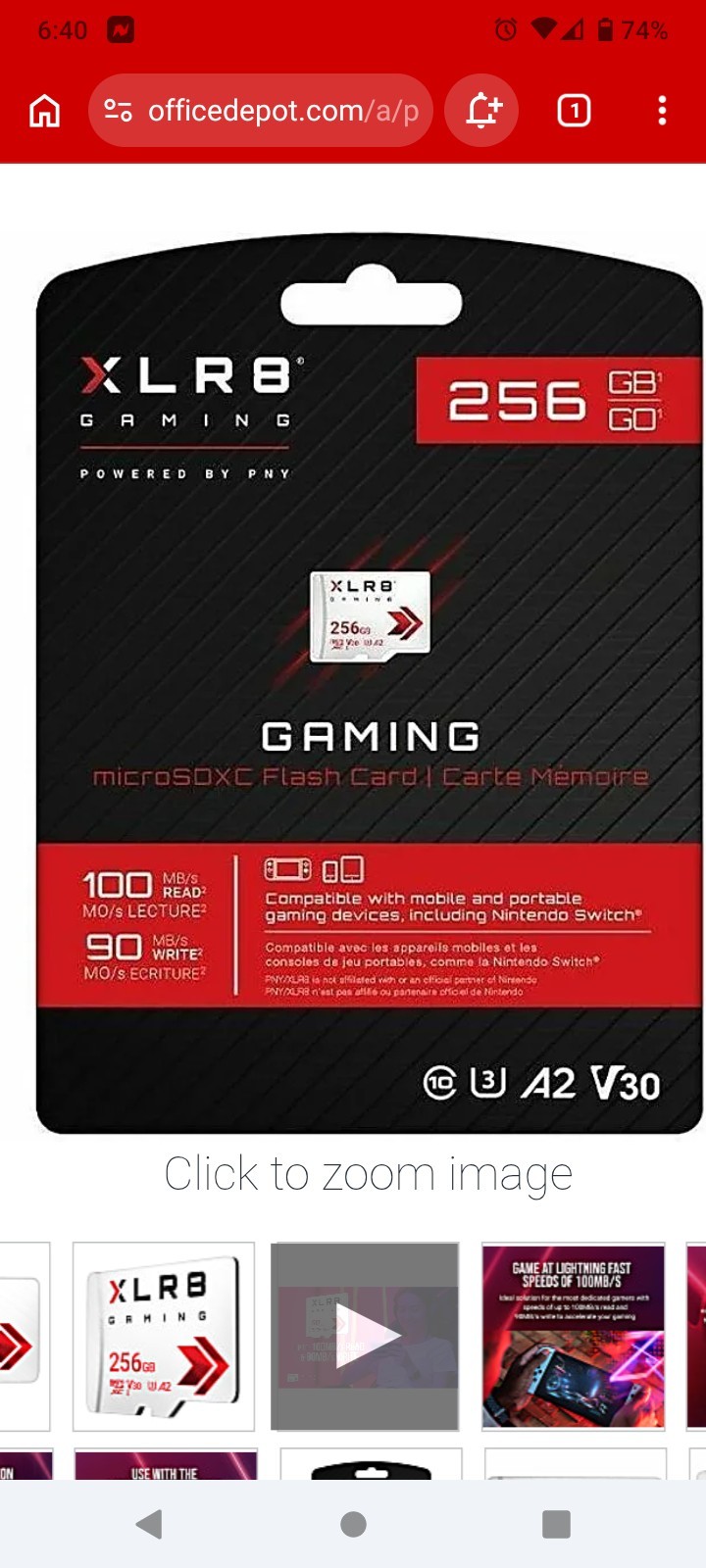 XLR8 XLR8 Gaming 256GB microSDXC Card Class 10 U3 V30 A2 High Speed